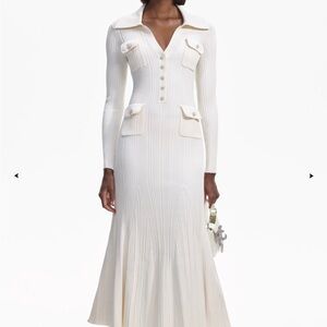 Elegant White Long-Sleeve Dress